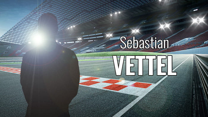 A silhouette representing Sebastian Vettel at a race track