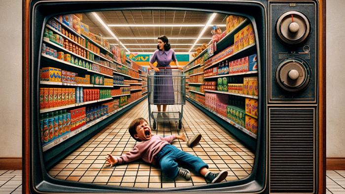 A child throwing a tantrum in a supermarket