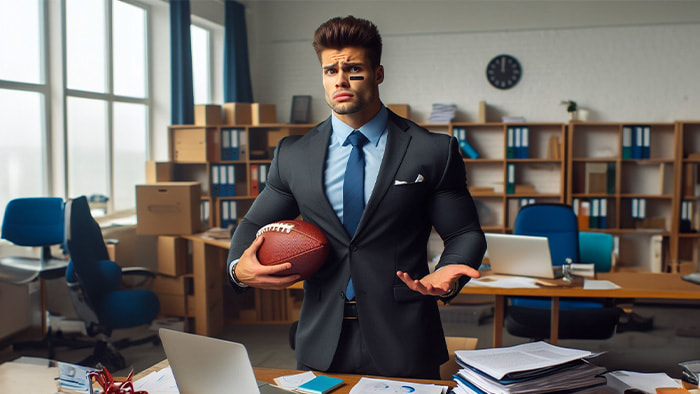 A linebacker in an office setting