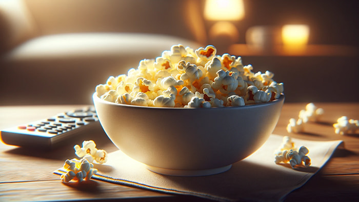 A bowl of freshly popped microwave popcorn