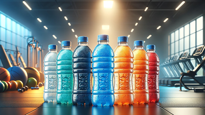 Bottles of various sports drinks