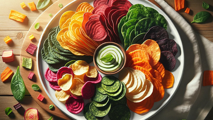 A colorful assortment of veggie chips on a plate