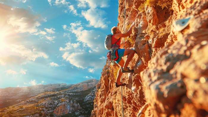 Aron Ralston climing a mountain