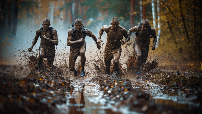 Competitors overcoming obstacles in the rugged terrain of the Death Race