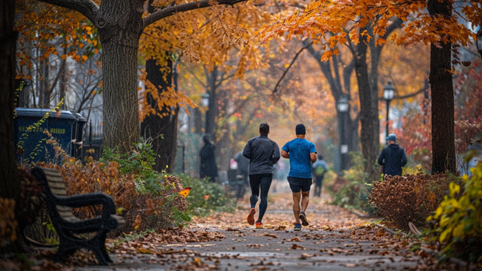 Runners on a small loop in Queens, NY, during the Self-Transcendence 3,100 Mile Race