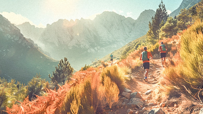 Runners traversing a mountain path during the Ultra-Trail Du Mont-Blanc