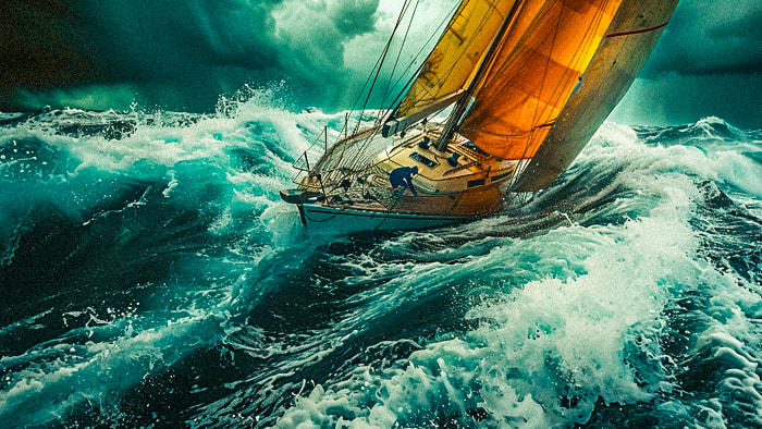 A solo sailor navigating rough ocean waters in the Vendée Globe